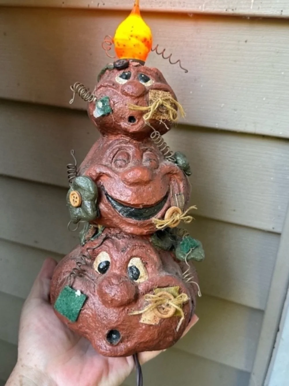 Primitive Halloween pumpkin stack electric light 10” Vickie Jeans Creations
